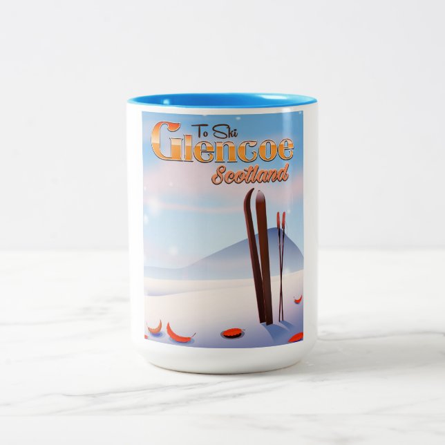 Glencoe Scotland ski poster Two-Tone Coffee Mug (Center)