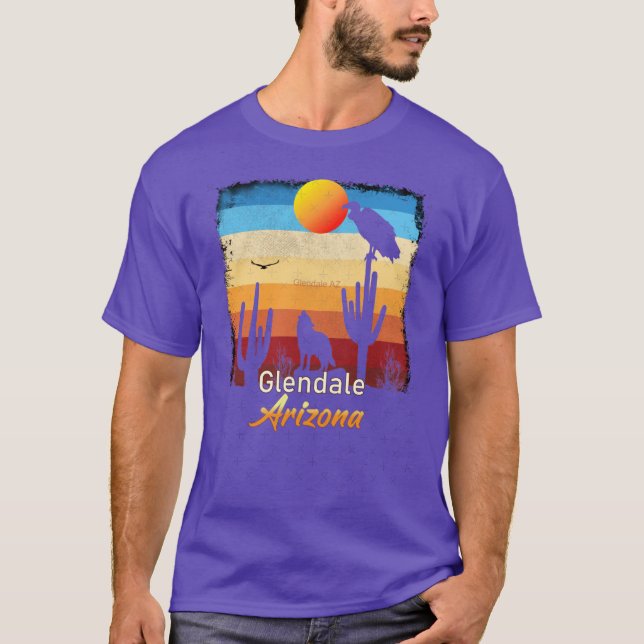 Glendale Arizona AZ Sunset Coyote Vulture Cactus D T-Shirt (Front)