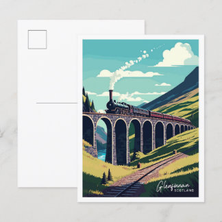 Glenfinnan Scotland Travel Vintage illustration Postcard