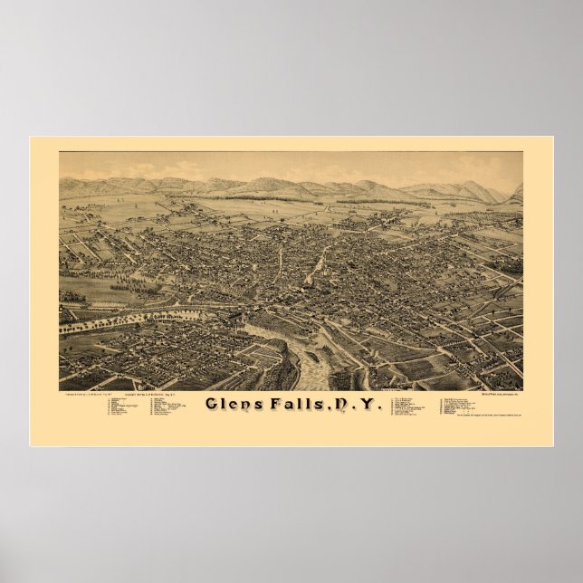 Glens Falls, NY Panoramic Map - 1884 Poster (Front)