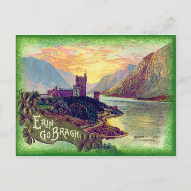 Glenveigh Castle Donegal Gold Shamrock Postcard (Front)
