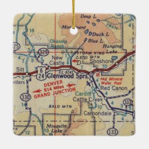 Glenwood Springs CO Vintage Map Ceramic Ornament