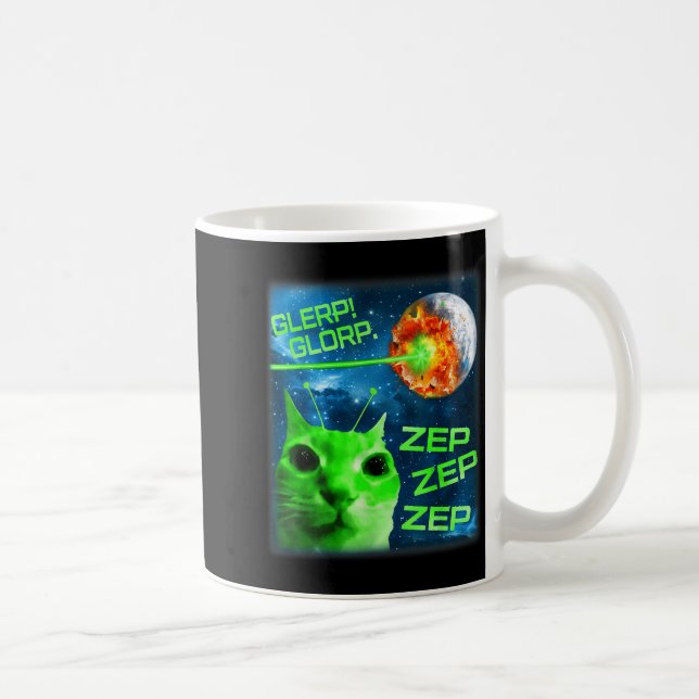 Glerp Glorp Funny Alien Cat Brainrot Meme  Coffee Mug (Right)