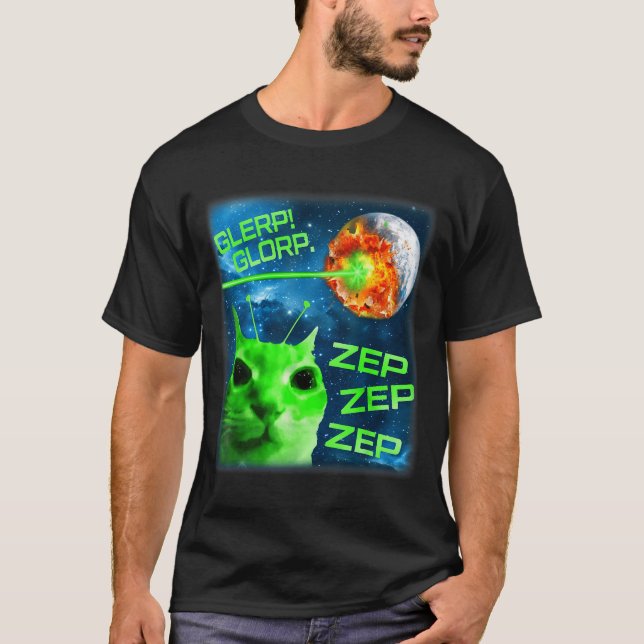 Glerp Glorp Funny Alien Cat Brainrot Meme  T-Shirt (Front)
