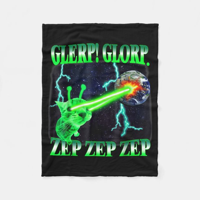 Glerp Glorp Funny Alien Cat Meme Gnarp Cat Silly A Fleece Blanket (Front)