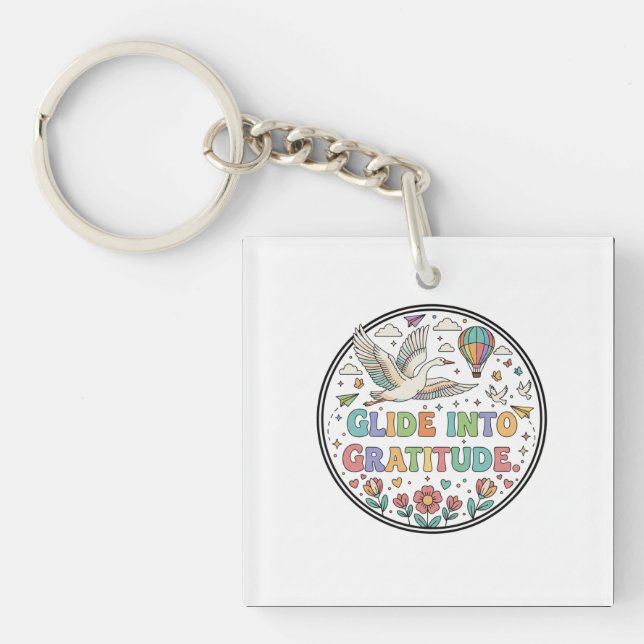 Glide into Gratitude: Retro Earth & Eco-Friendly  Key Ring (Front)