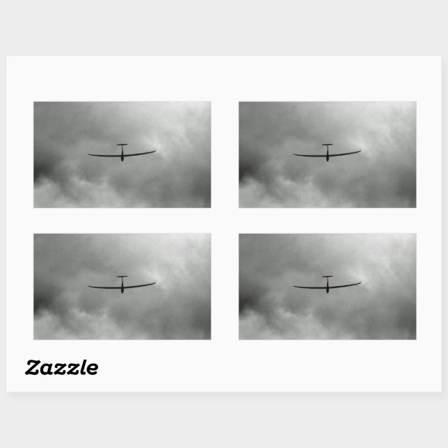 Glider flying in gray sky rectangular sticker (Sheet)