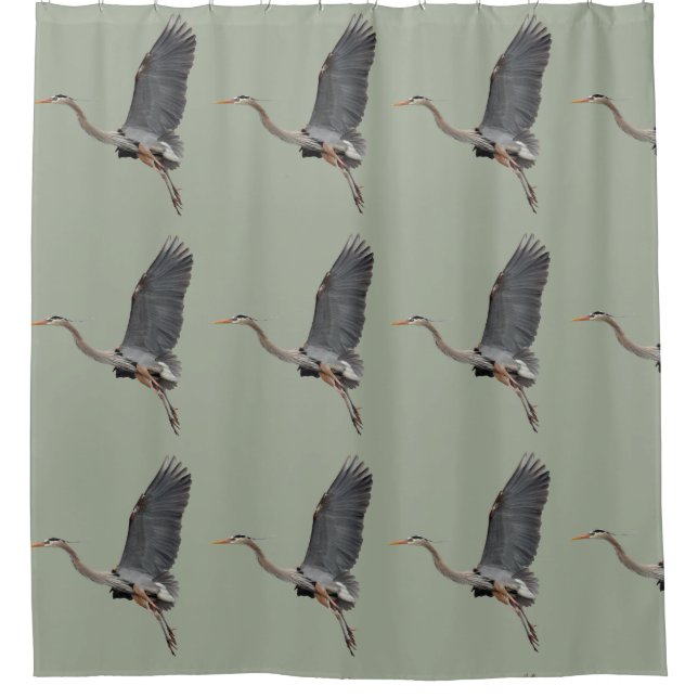Gliding Great Blue Heron Wildlife Design Shower Curtain (Front)