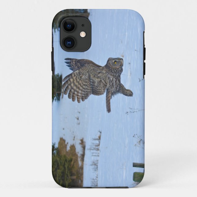 Gliding Great Grey Owl and Snow Wildlife Raptor Case-Mate iPhone Case (Back)