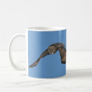 Gliding Great Grey Owl & Blue Sky Wildlife Raptor Coffee Mug