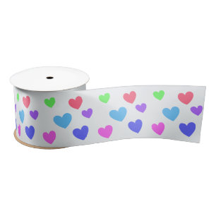 Gliding Hearts - Assorted Pastel Colours Satin Ribbon