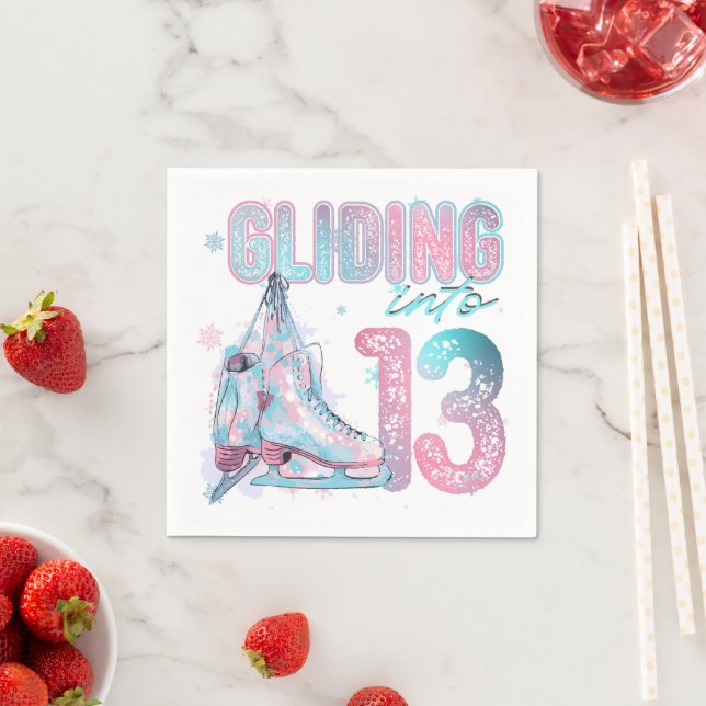 "Gliding into" 13th birthday skating party Napkin (Insitu)