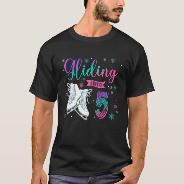 Gliding Into 5 Years Old Figure Ice Skate 5th Birt T-Shirt (Front)