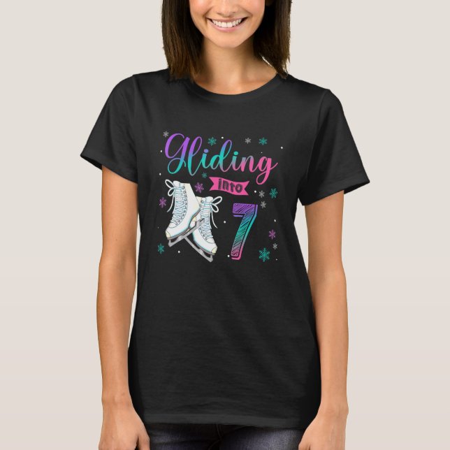 Gliding Into 7 Years Old Figure Ice Skate 7th Birt T-Shirt (Front)