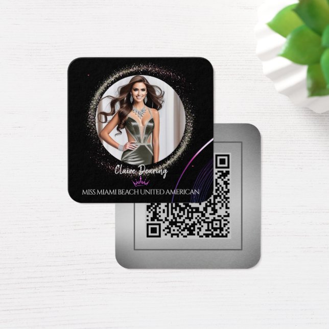 Glimmer Dust QR Code Photo Profile Card (Desk)