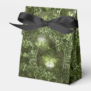 Glimmer Forest Green and Black Vintage Butterfly Favour Box