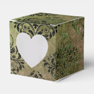 Glimmering Emerald Green and Black Vintage Damask Favour Box