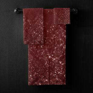 Glimmering Henna Grunge Dark Blood Red Damask Bath Towel Set