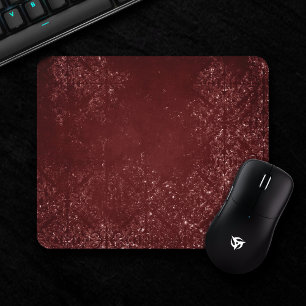 Glimmering Henna Grunge Dark Blood Red Damask Mouse Pad