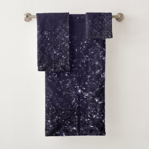 Glimmering Indigo Grunge   Midnight Purple Damask Bath Towel Set
