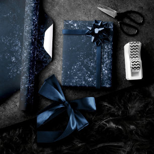 Glimmering Navy Grunge   Dark Blue Luxury Damask Wrapping Paper