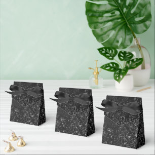 Glimmering Onyx Grunge Black Silver Glam Damask Favour Box