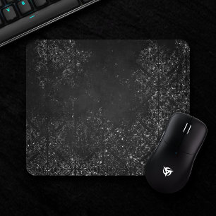 Glimmering Onyx Grunge Black Silver Glam Damask Mouse Pad