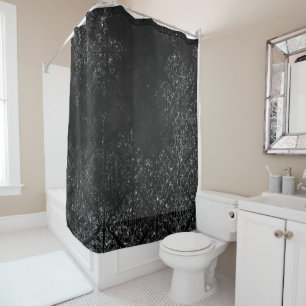 Glimmering Onyx Grunge   Black Silver Glam Damask Shower Curtain