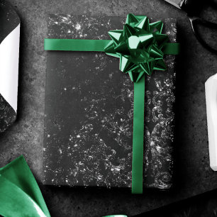 Glimmering Onyx Grunge   Black Silver Glam Damask Wrapping Paper