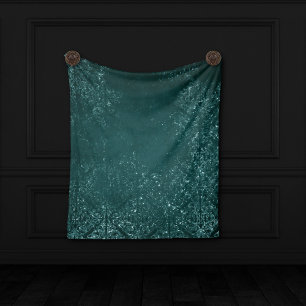 Glimmering Teal Grunge Rich Green Glam Damask Fleece Blanket