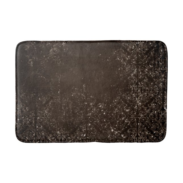 Glimmery Bronze Grunge | Rich Brown Glam Damask Bath Mat (Front)