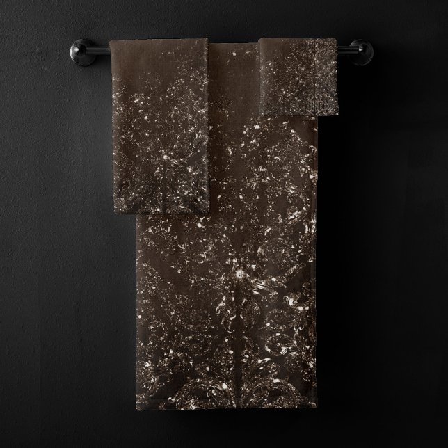 Glimmery Bronze Grunge | Rich Brown Glam Damask Bath Towel Set (Creator Uploaded)