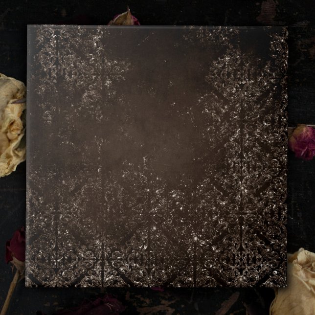Glimmery Bronze Grunge | Rich Brown Glam Damask Ceramic Tile (Creator Uploaded)