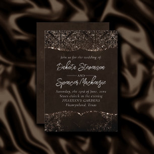 Glimmery Bronze Grunge Rich Brown Glam Damask Invitation
