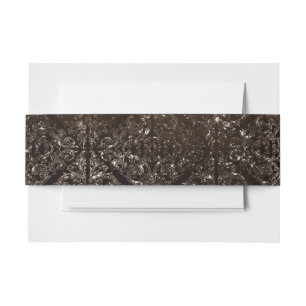 Glimmery Bronze Grunge Rich Brown Glam Damask Invitation Belly Band