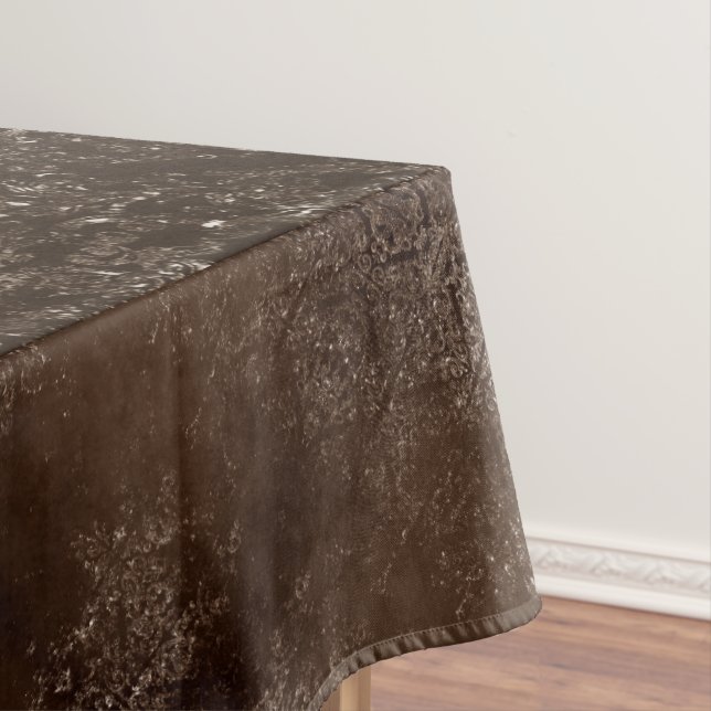 Glimmery Bronze Grunge | Rich Brown Glam Damask Tablecloth (In Situ)