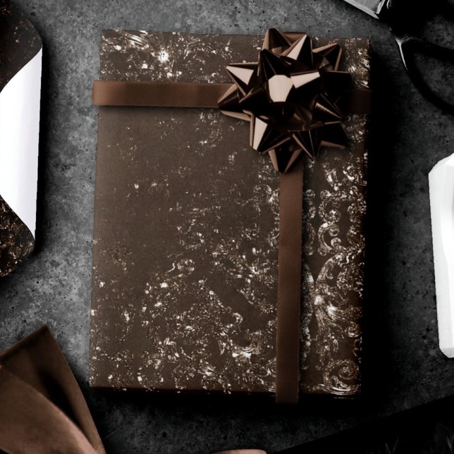 Glimmery Bronze Grunge | Rich Brown Glam Damask Wrapping Paper (Creator Uploaded)