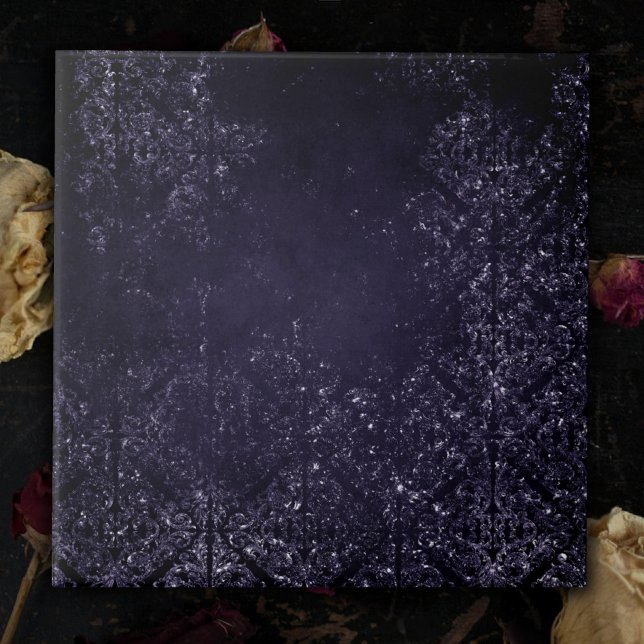 Glimmery Indigo Grunge | Midnight Purple Damask Ceramic Tile (Creator Uploaded)