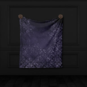 Glimmery Indigo Grunge   Midnight Purple Damask Fleece Blanket
