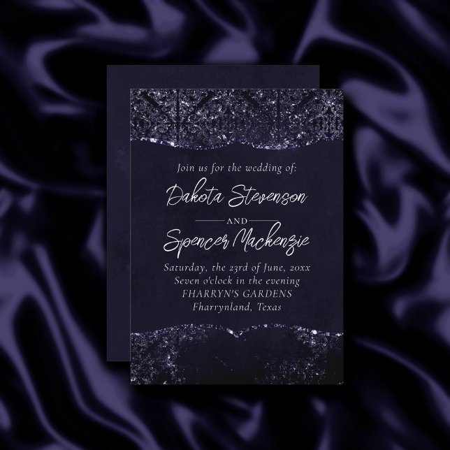 Glimmery Indigo Grunge | Midnight Purple Damask Invitation (Creator Uploaded)