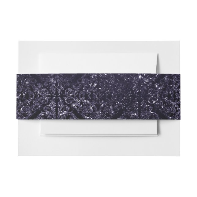 Glimmery Indigo Grunge | Midnight Purple Damask Invitation Belly Band (Front Example)