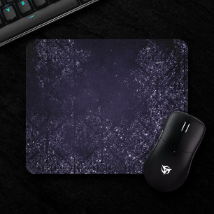 Glimmery Indigo Grunge Midnight Purple Damask Mouse Pad