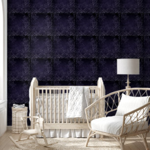 Glimmery Indigo Grunge Midnight Purple Damask Wallpaper
