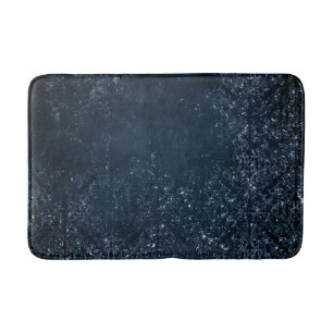 Glimmery Navy Grunge   Dark Sapphire Blue Damask Bath Mat