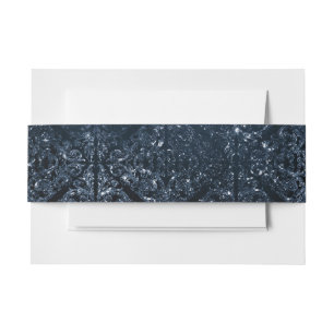 Glimmery Navy Grunge Dark Sapphire Blue Damask Invitation Belly Band
