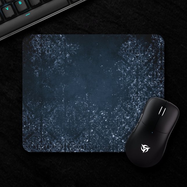 Glimmery Navy Grunge | Dark Sapphire Blue Damask Mouse Pad (Creator Uploaded)