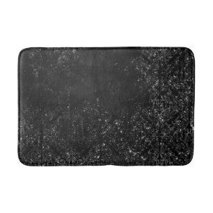 Glimmery Onyx Grunge Silvery Black Glam Damask Bath Mat