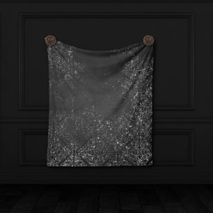 Glimmery Onyx Grunge Silvery Black Glam Damask Fleece Blanket