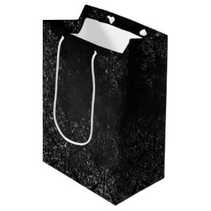 Glimmery Onyx Grunge Silvery Black Glam Damask Medium Gift Bag