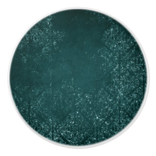 Glimmery Teal Grunge Rich Dark Green Glam Damask Ceramic Knob